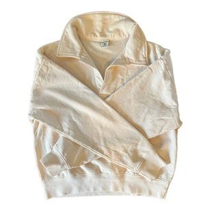 Sporty and Rich collar button up sweatshirt in cream size medium NWOT